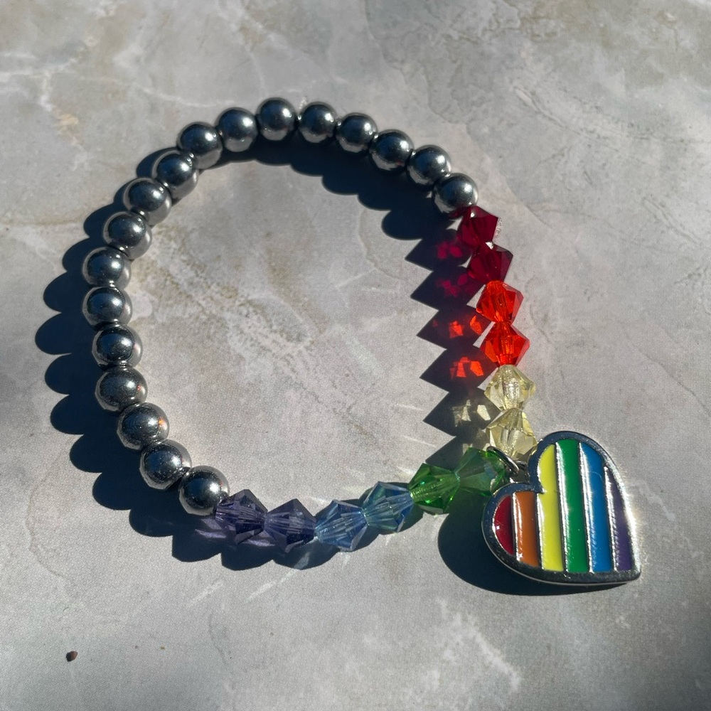 Colorful Beaded Bracelet with Heart Charm